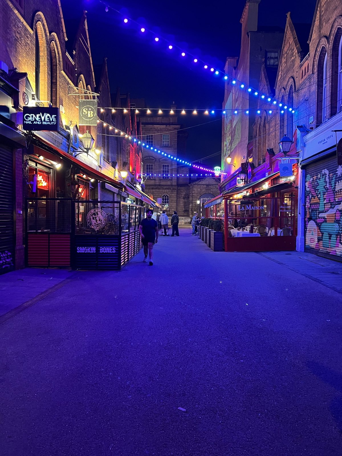Night street under festoon lights