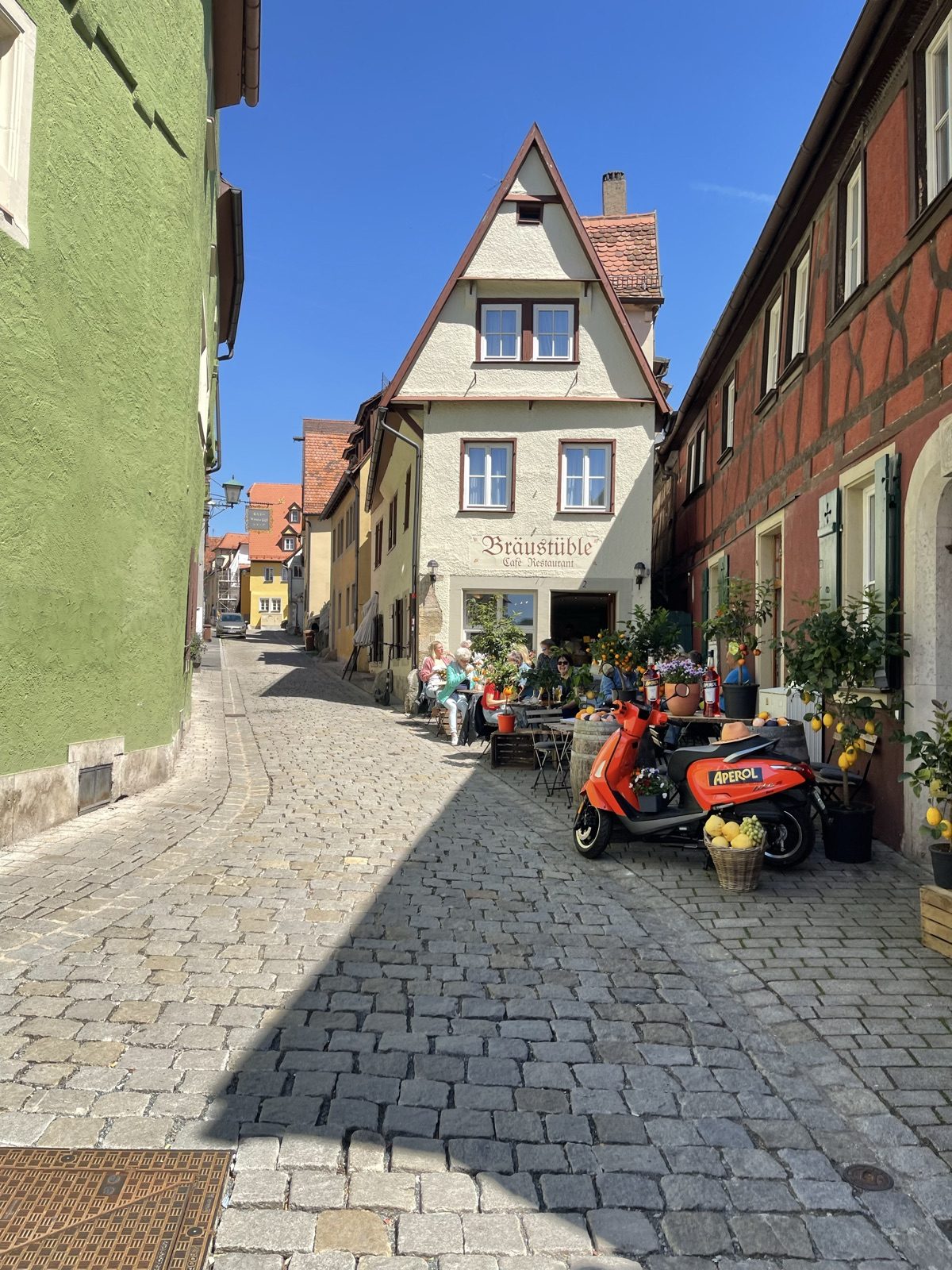 A café square in morning light
